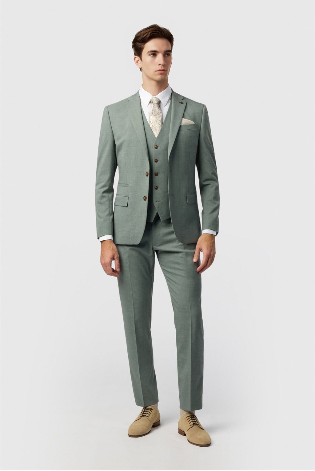 Charming Sage Green Notched Lapel 3 Pieces Men Suit