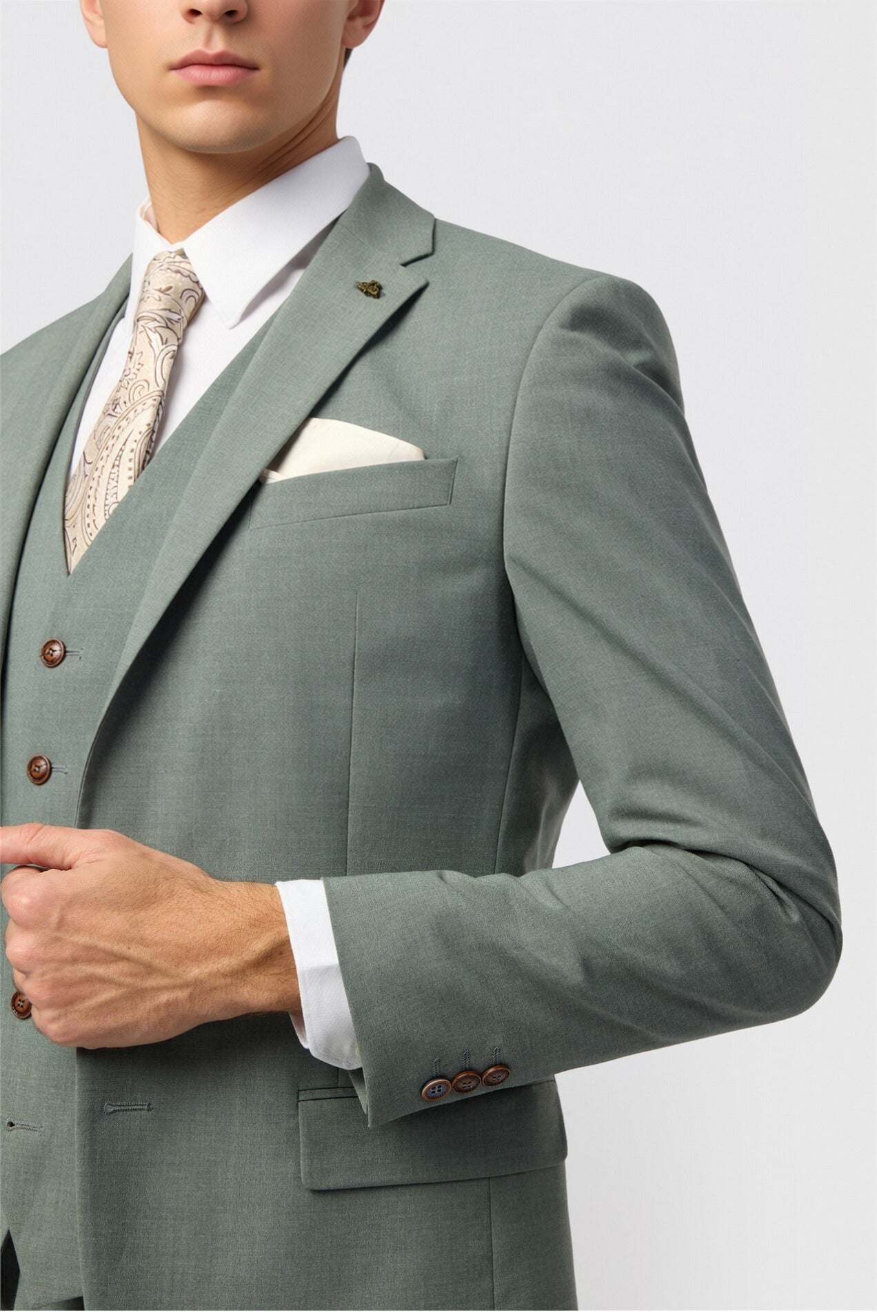 Charming Sage Green Notched Lapel 3 Pieces Men Suit