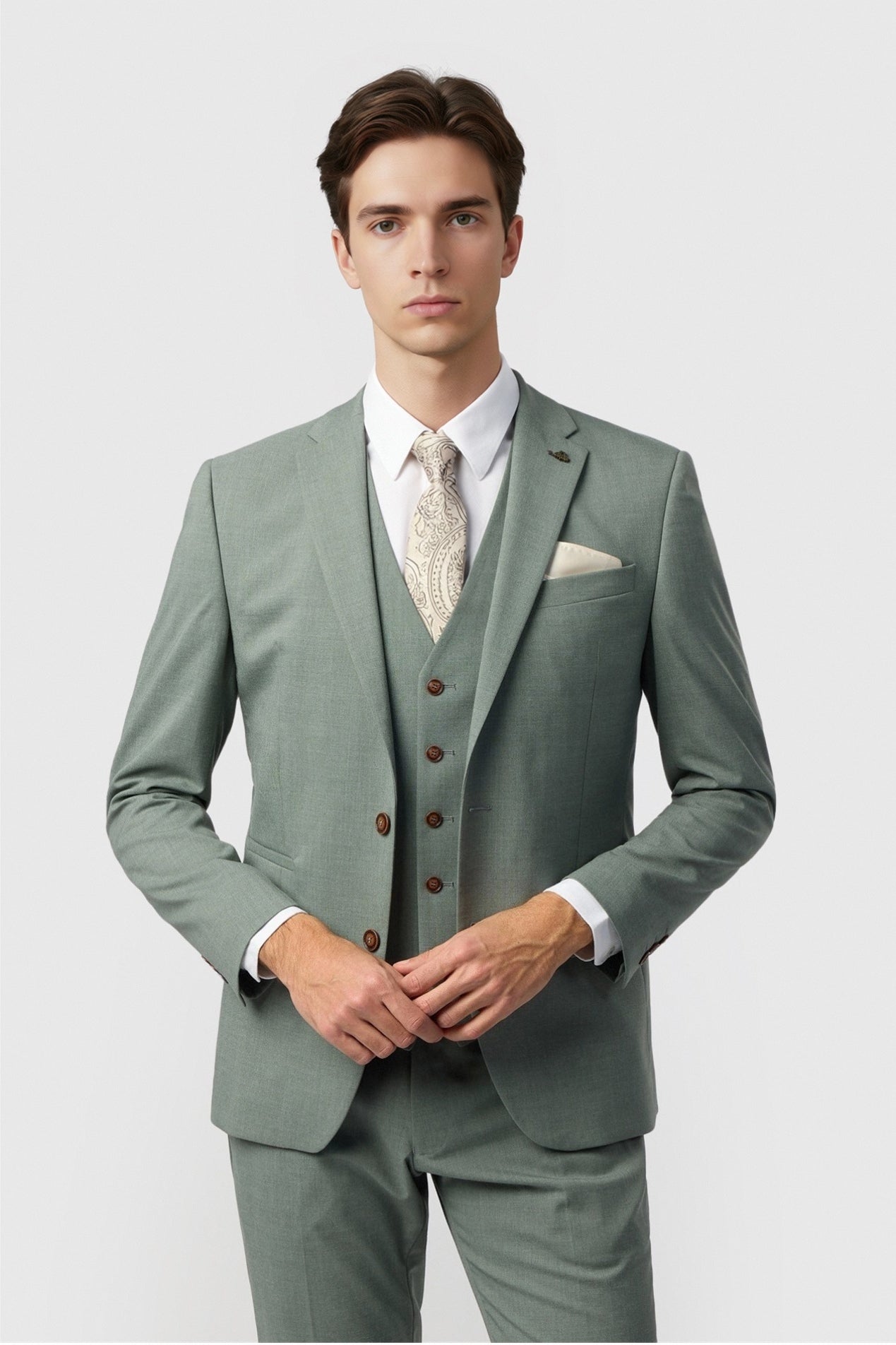 Charming Sage Green Notched Lapel 3 Pieces Men Suit Main image
