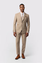 Light Brown Herringbone 3 Pieces Notched Lapel Men Suit