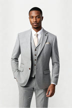 Stylish Light Gray Herringbone Notched Lapel 3 Pieces Men Suits