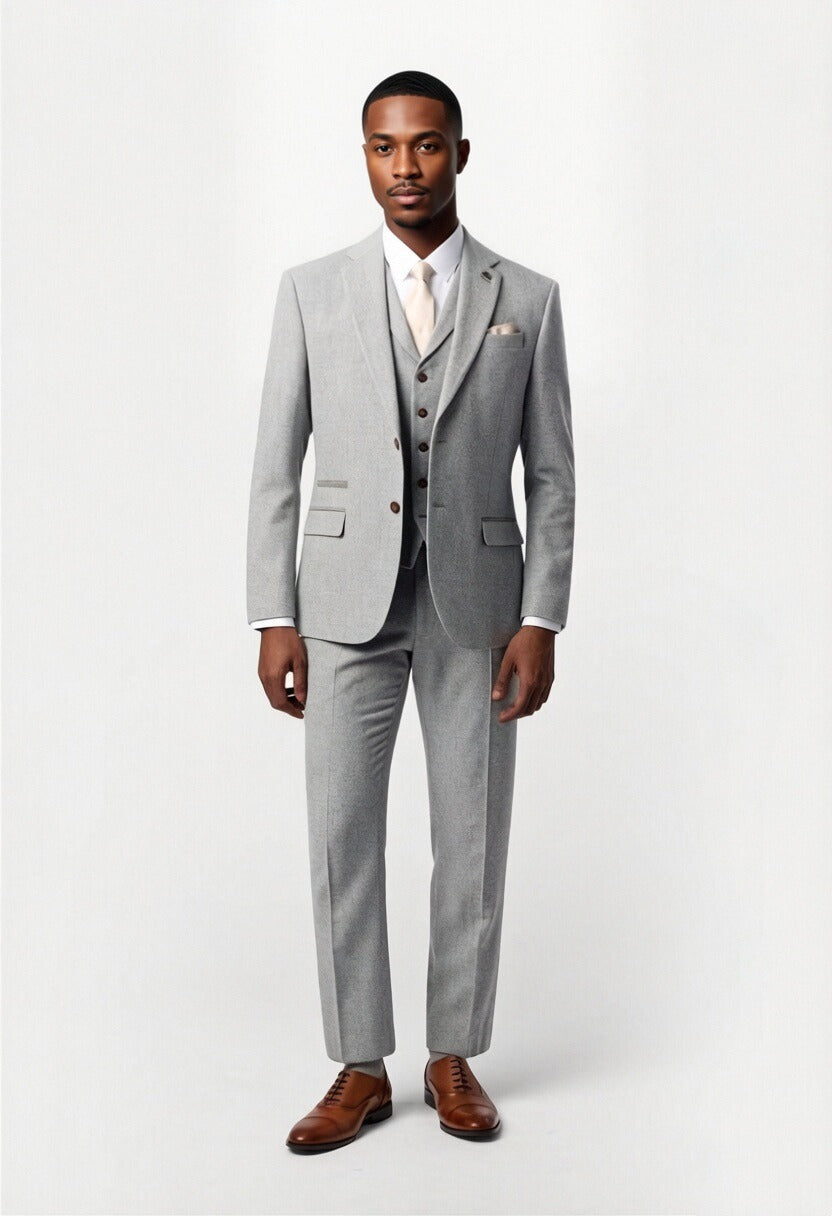 Stylish Light Gray Herringbone Notched Lapel 3 Pieces Men Suits Secondary image