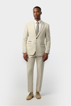 Modern Ecru Herringbone Notched Lapel 3 Pieces Men Suits