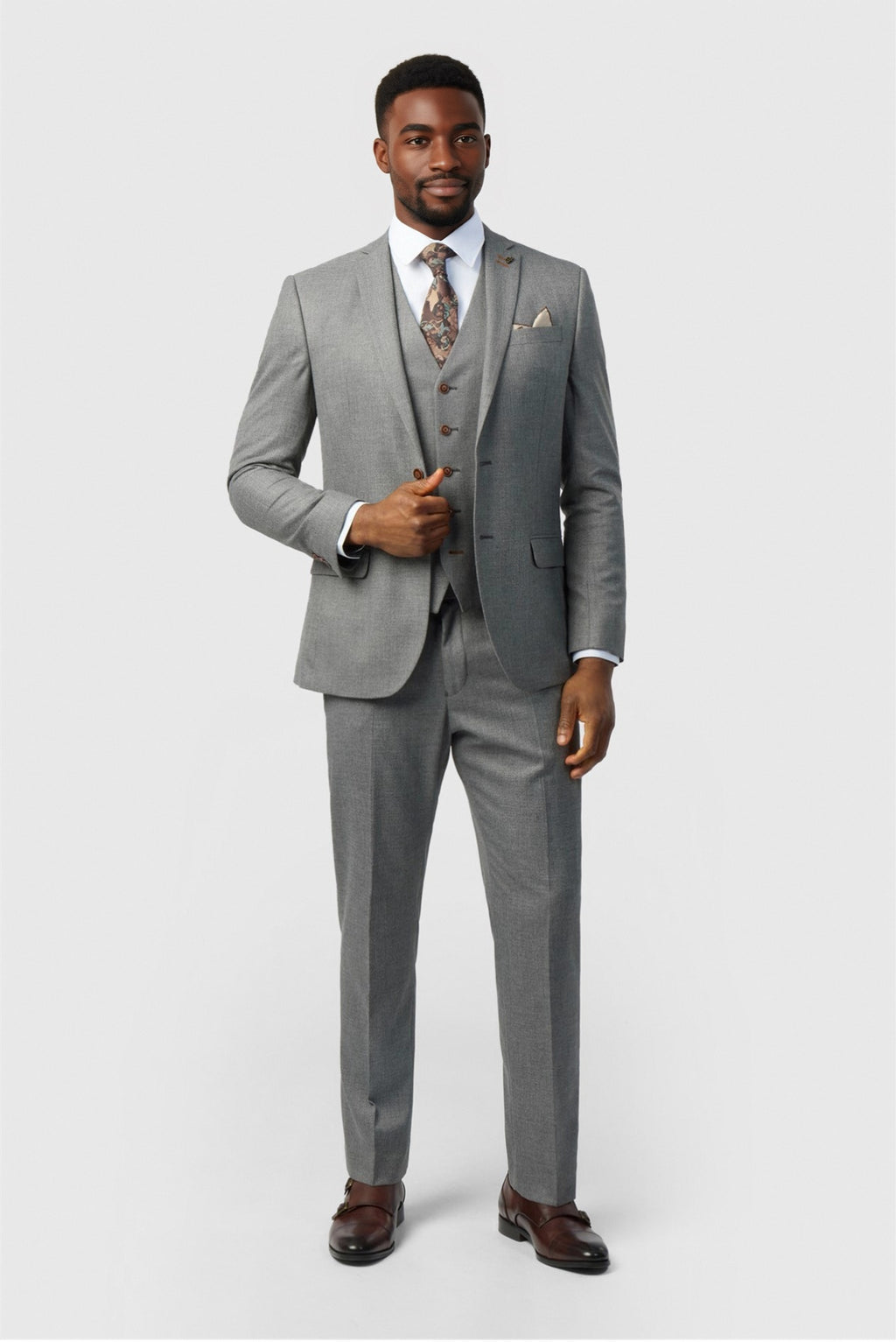 Bespoke Gray Notched Lapel 3 Pieces Men Suits