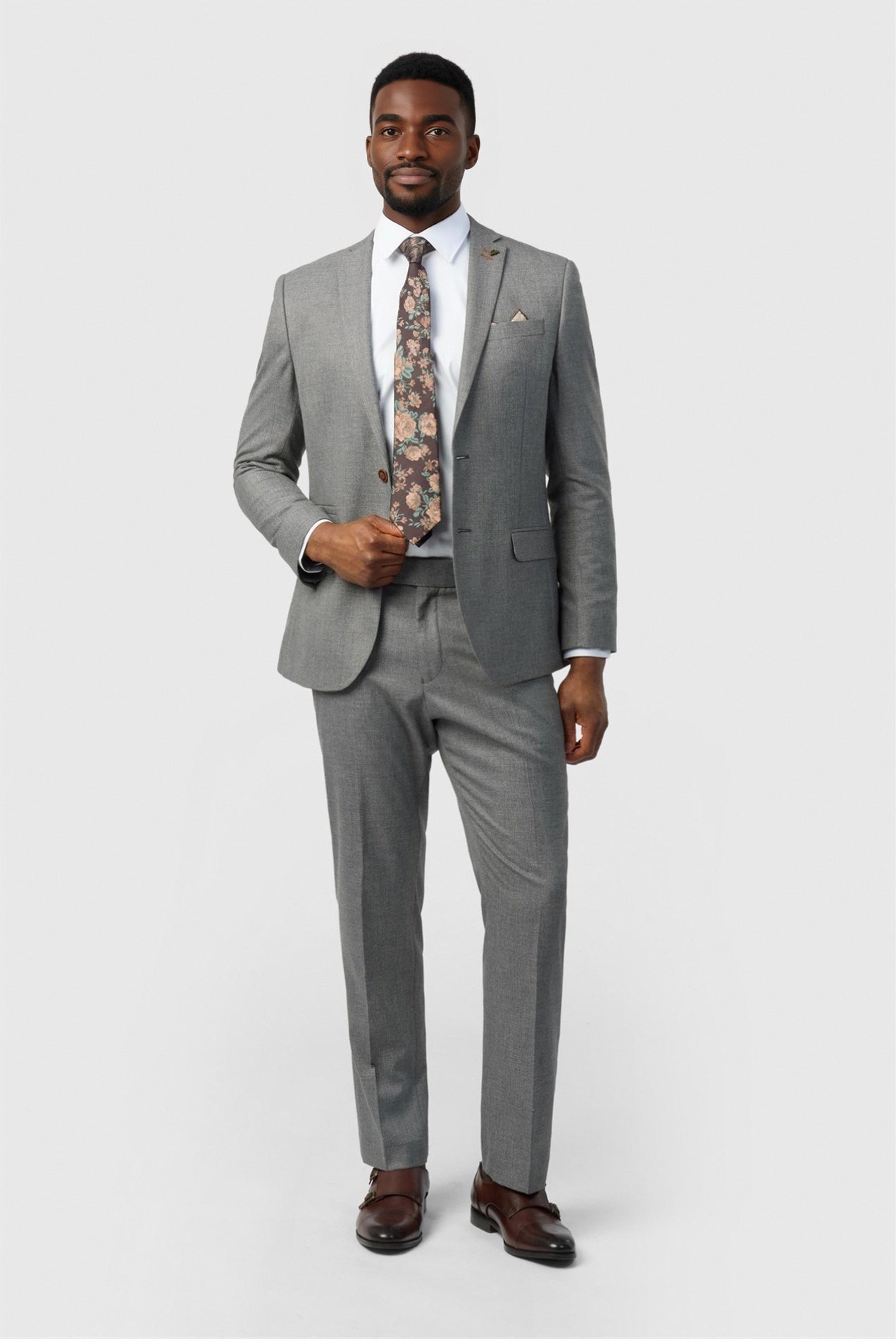 Bespoke Gray Notched Lapel 3 Pieces Men Suits