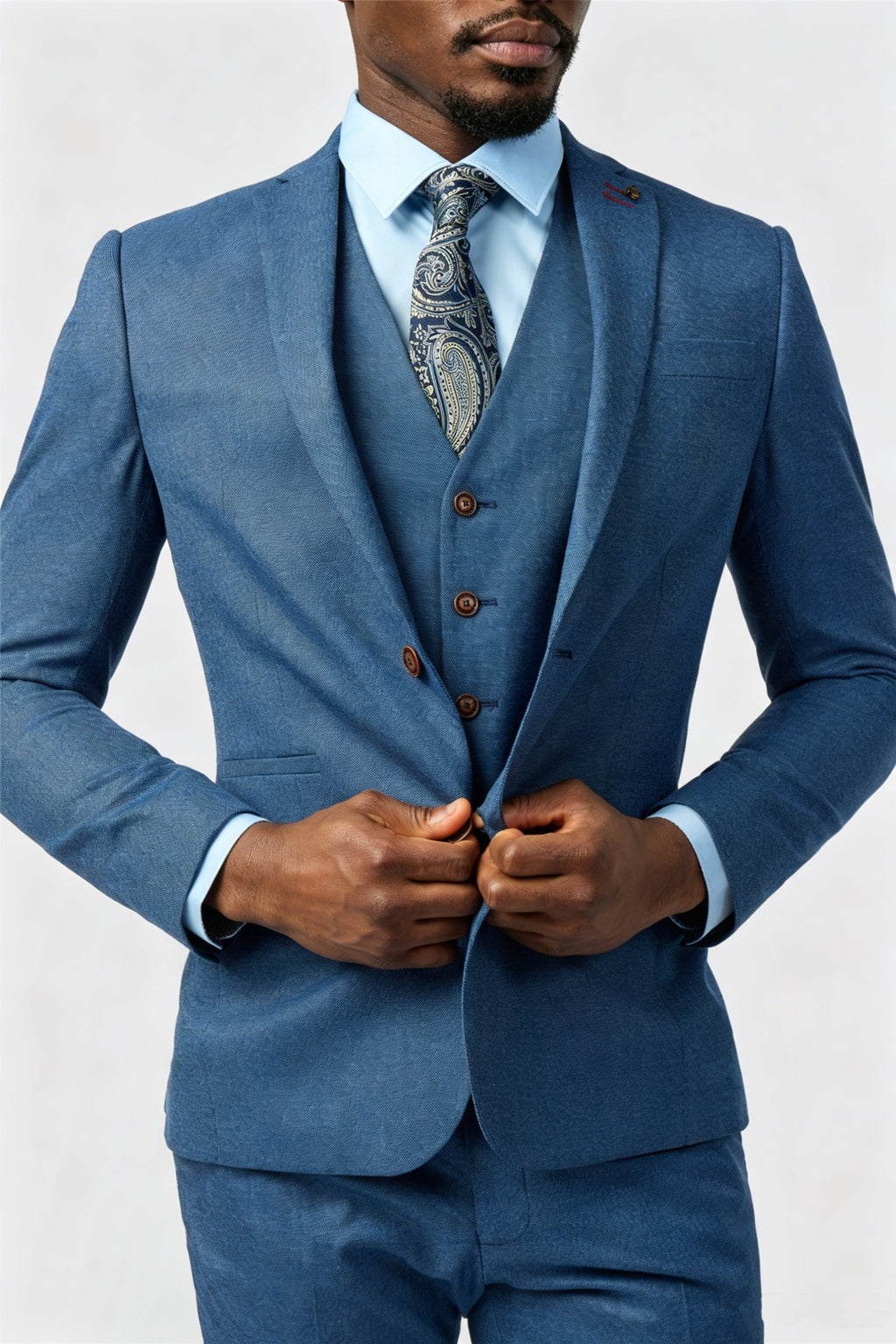 Popular Dark Blue Notched Lapel 3 Pieces Men Suits