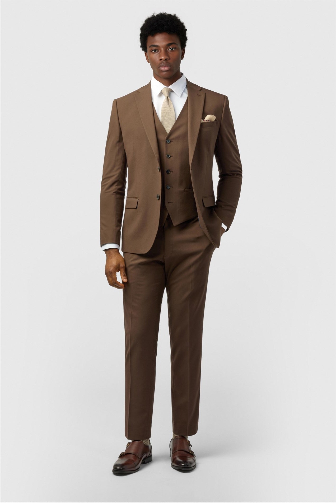Fashion Brown Notched Lapel 3 Pieces Men Suits