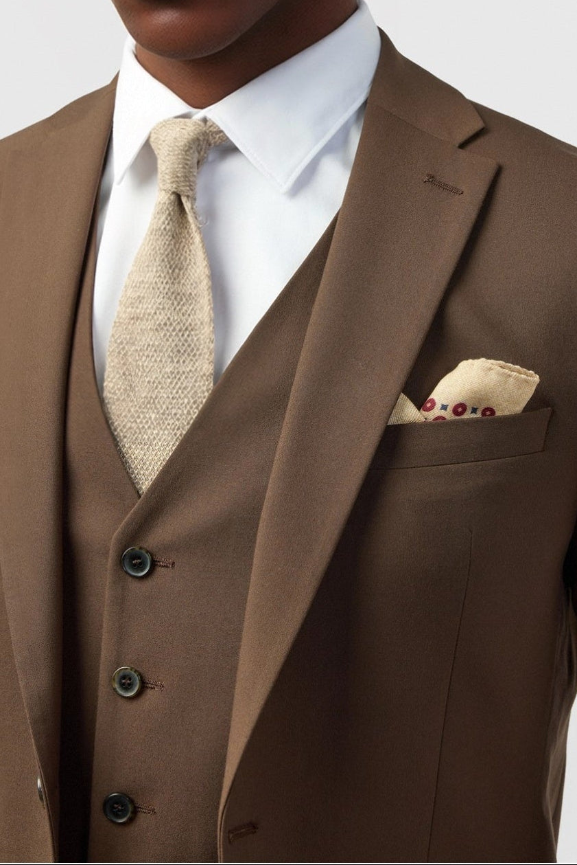 Fashion Brown Notched Lapel 3 Pieces Men Suits