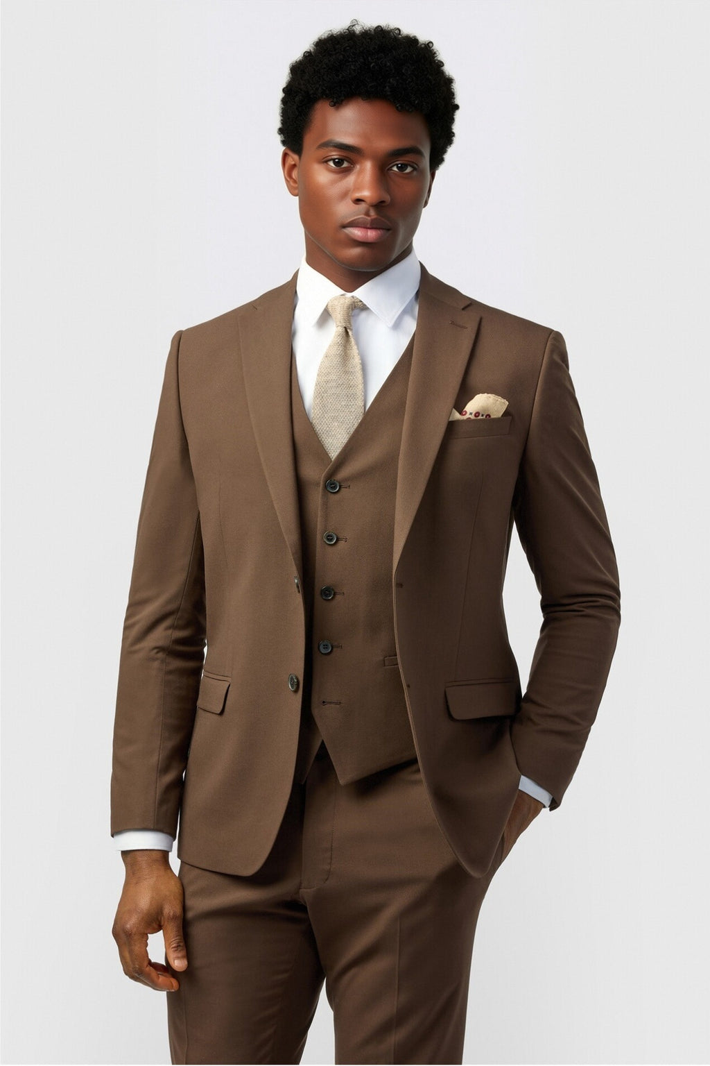 Fashion Brown Notched Lapel 3 Pieces Men Suits