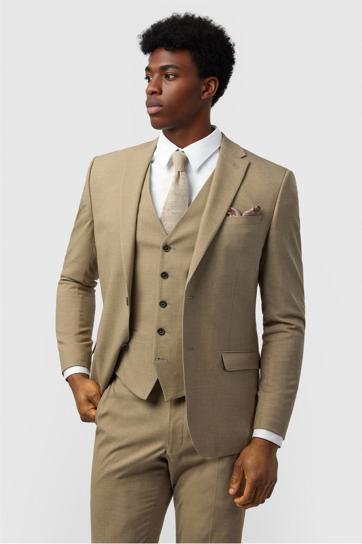 Chic Light Brown 3 Pieces Notched Lapel Men's Suits