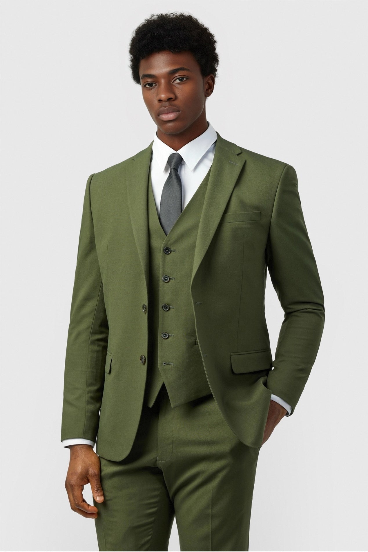 Best Fitted Olive Green 3 Pieces Notched Lapel Men's Suits