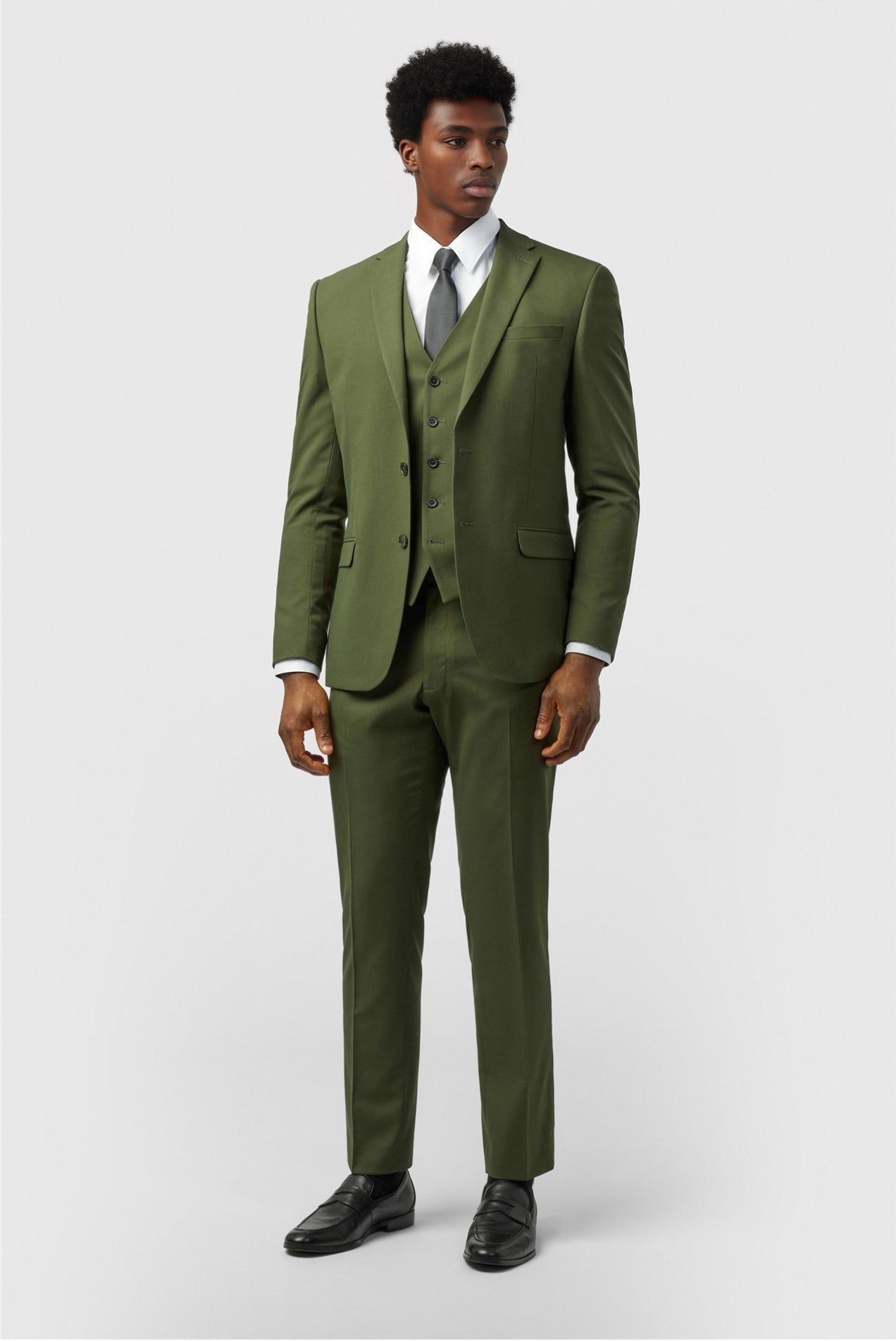 Best Fitted Olive Green 3 Pieces Notched Lapel Men's Suits Secondary image