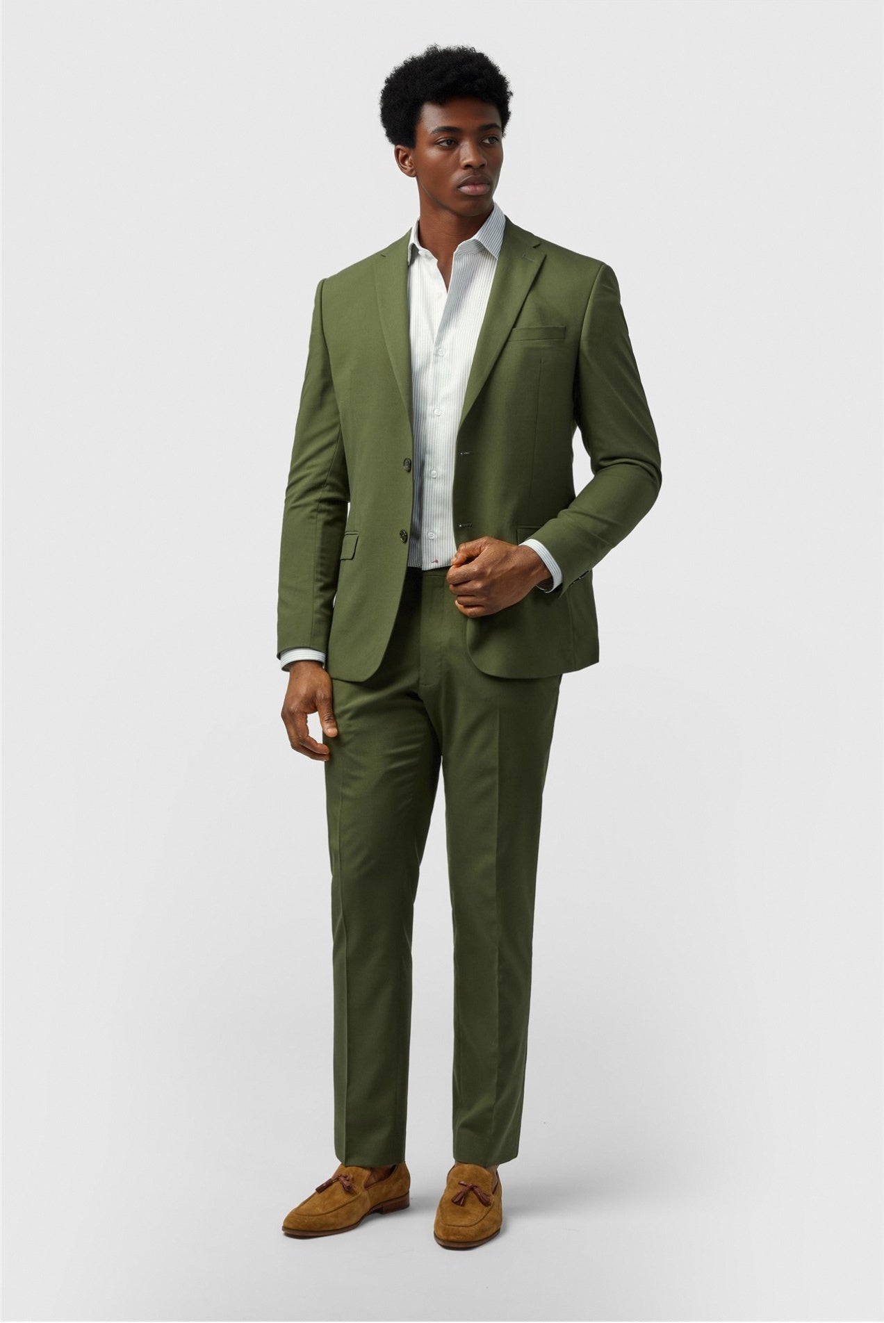 Best Fitted Olive Green 3 Pieces Notched Lapel Men's Suits