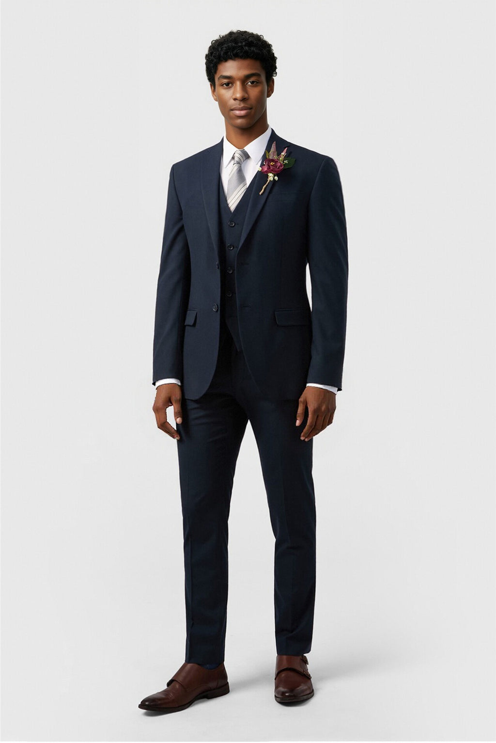 Handsome Navy 3 Pieces Notched Lapel Men Suits
