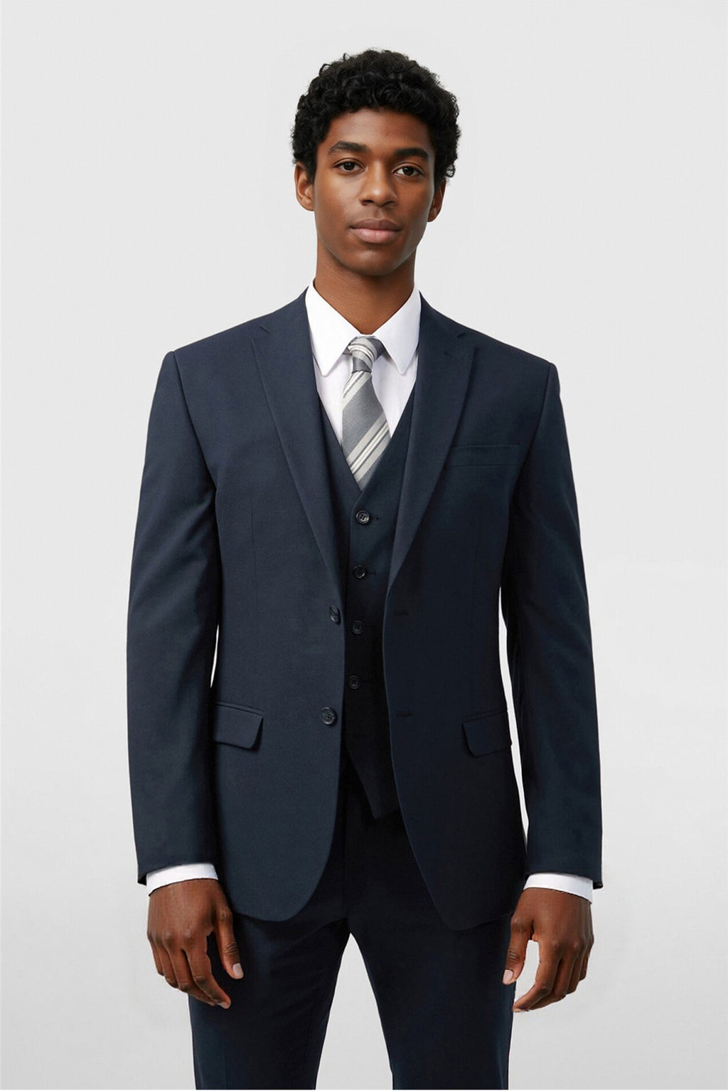 Handsome Navy 3 Pieces Notched Lapel Men Suits