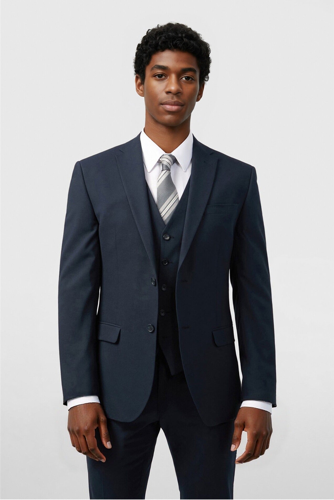 Handsome Navy 3 Pieces Notched Lapel Men Suits
