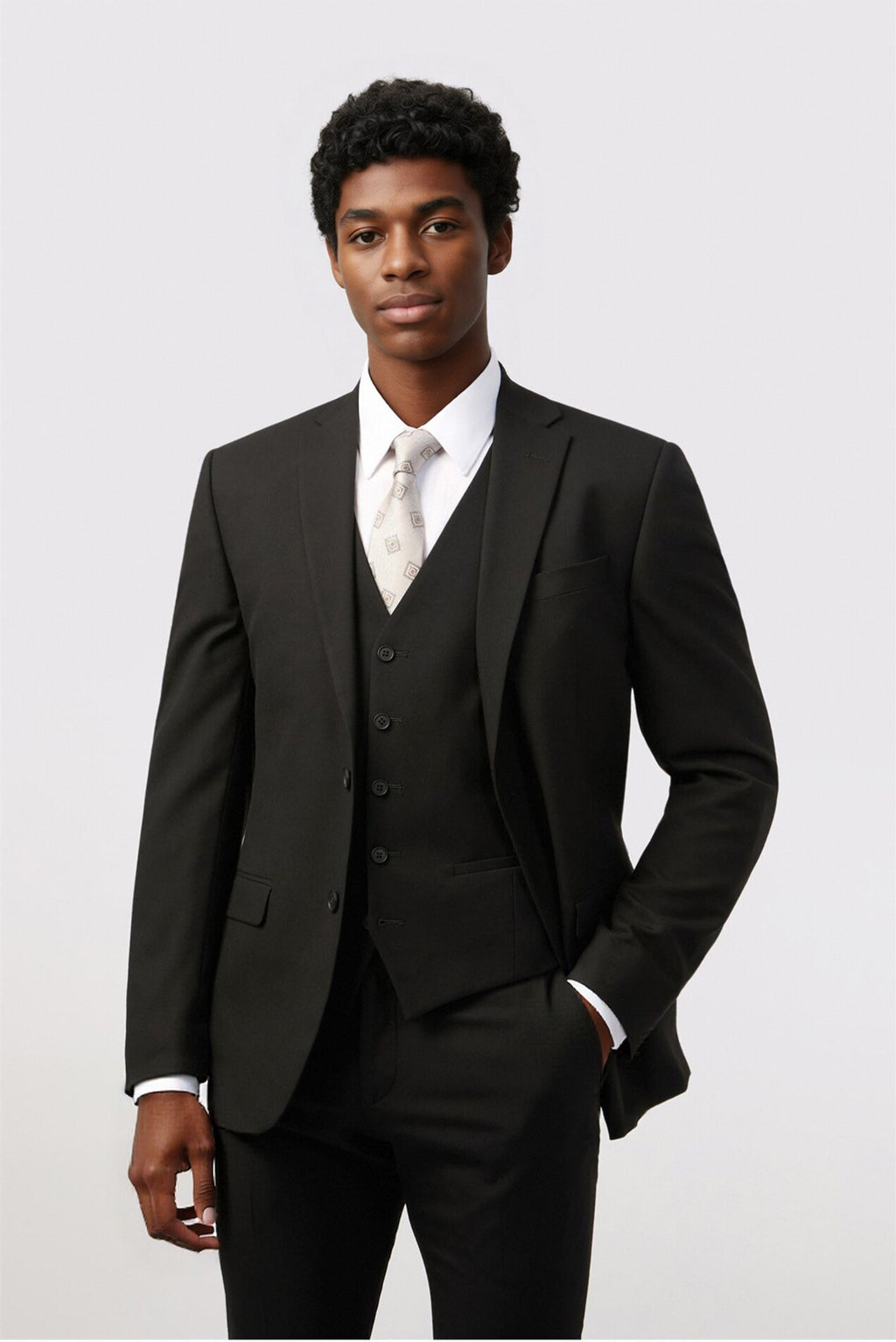 Bespoke Black Notched Lapel Men Suits With Waistcoat
