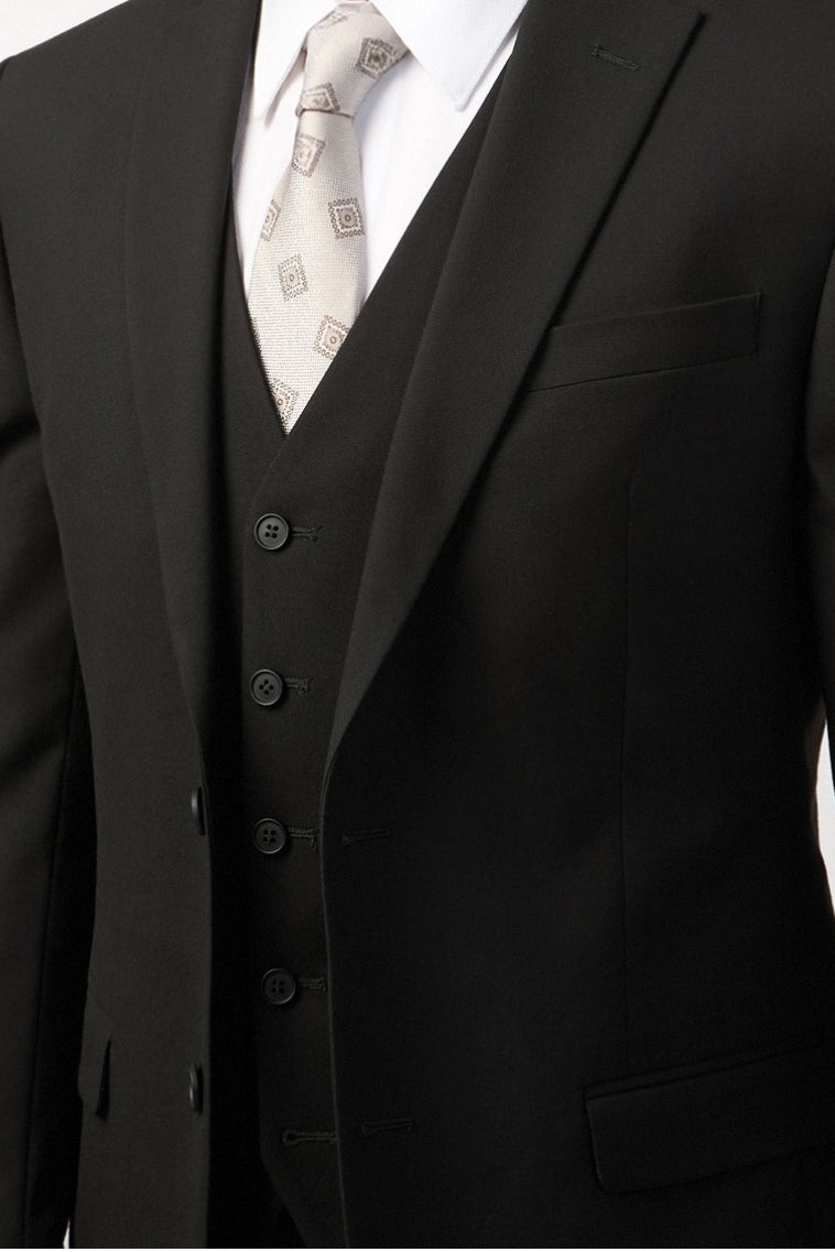 Bespoke Black Notched Lapel Men Suits With Waistcoat