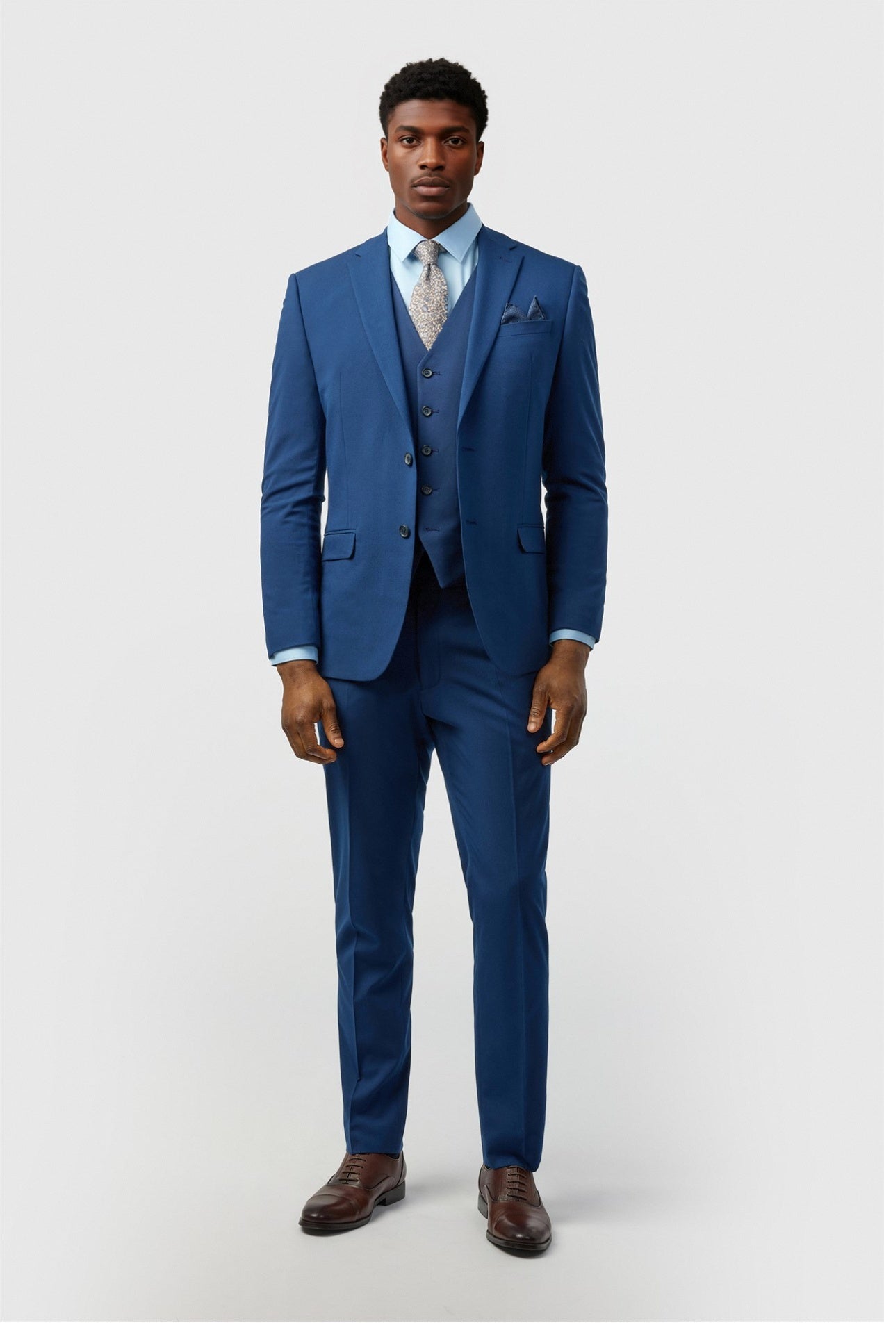Fancy Dark Blue Notched Lapel 3 Pieces Men Suits Secondary image