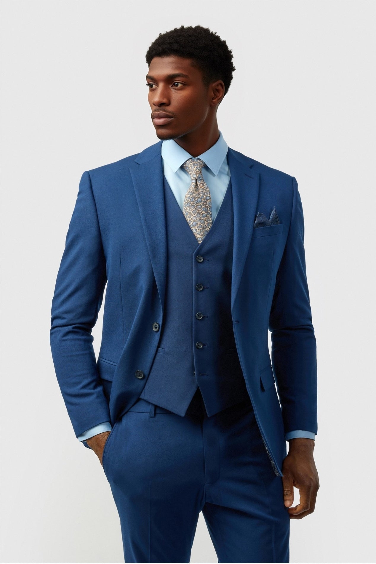 Fancy Dark Blue Notched Lapel 3 Pieces Men Suits Main image