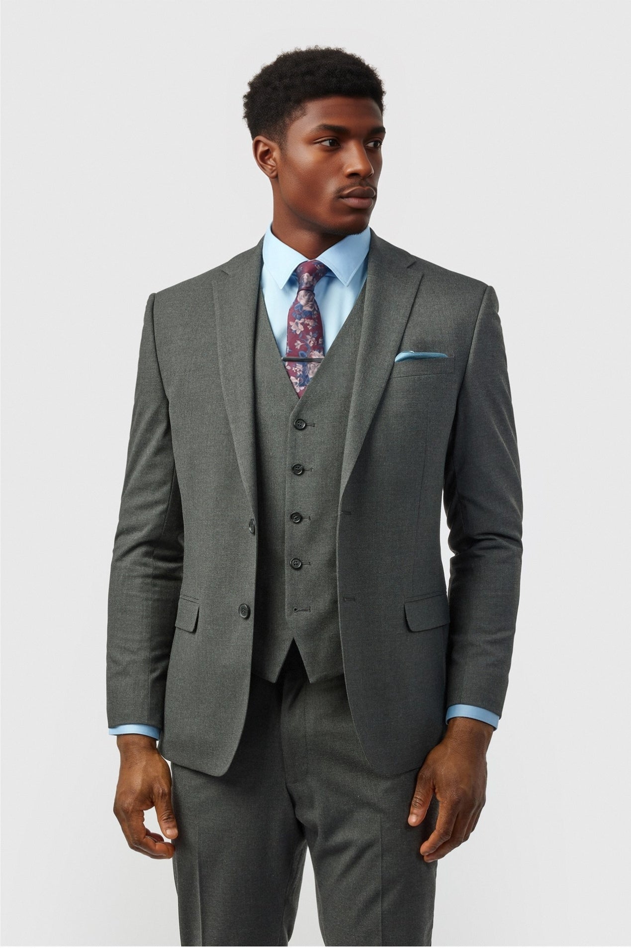 Dark Gray Notched Lapel Men Suit With Waistcoat