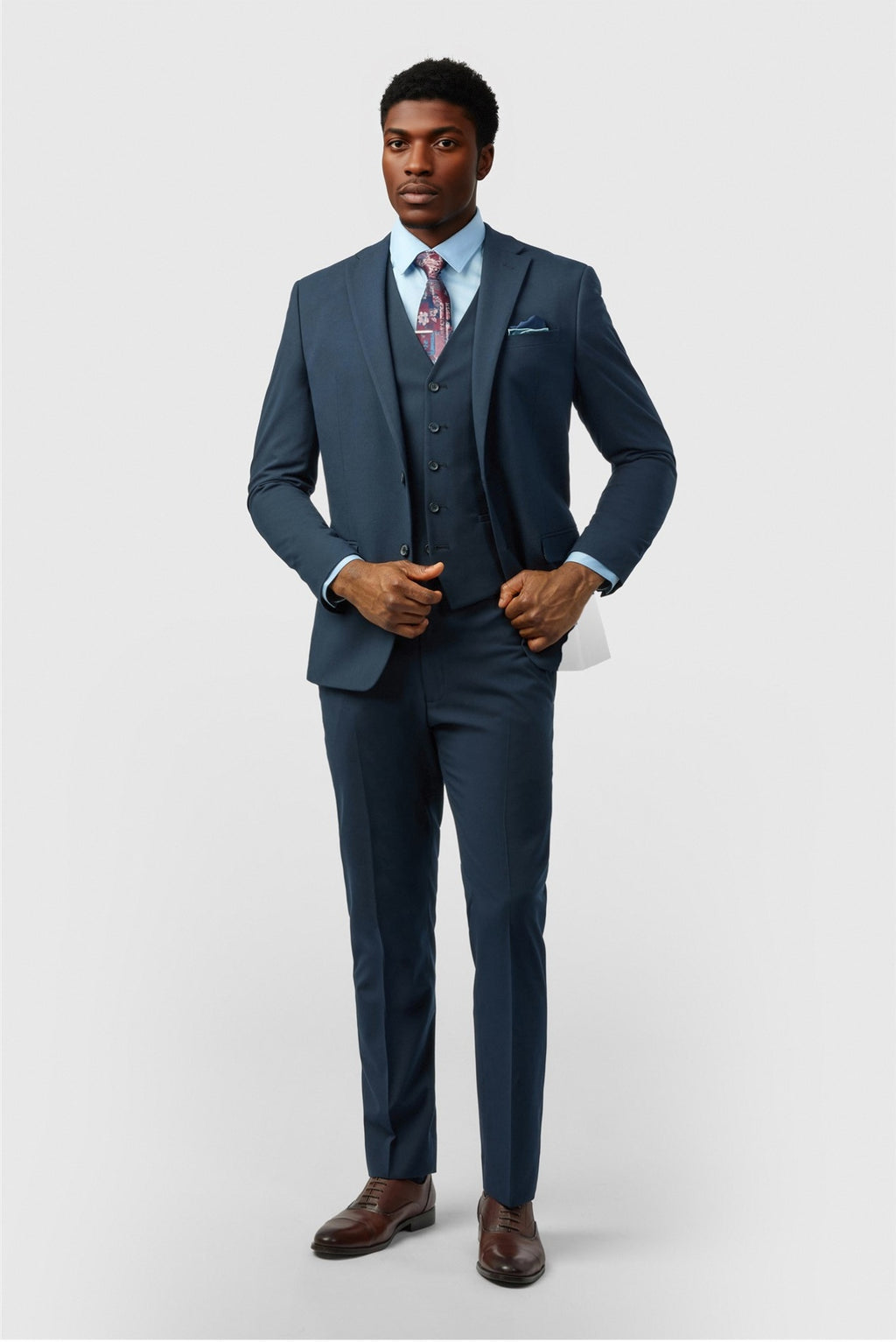 Latest Navy Notched Lapel 3 Pieces Men Suit
