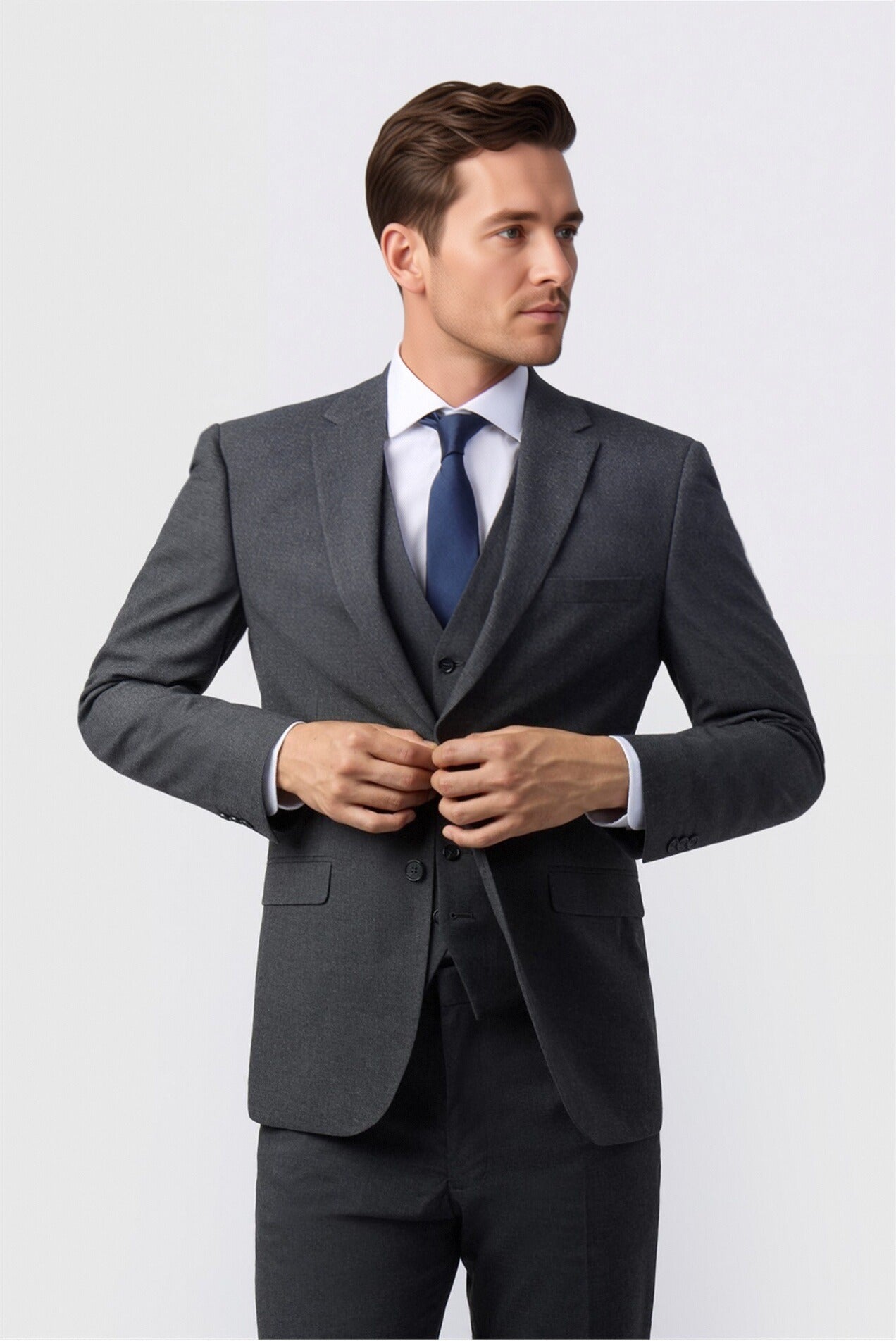 Fashion Charcoal Notched Lapel 3 Pieces Men Suit Main image