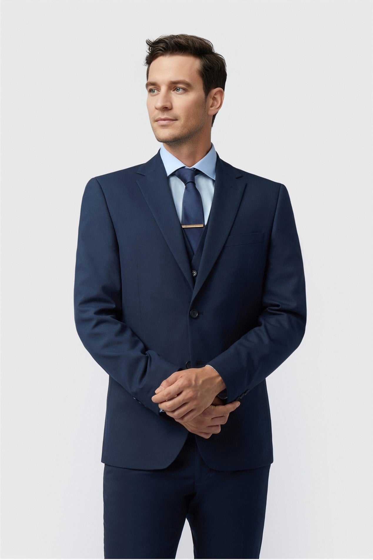 Charming Navy Notched Lapel Men's Suit With Waistcoat Main image