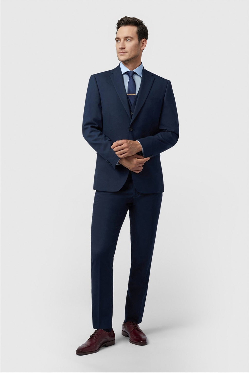 Charming Navy Notched Lapel Men's Suit With Waistcoat