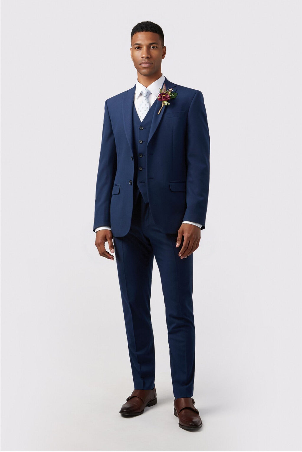 Dark Blue 3 Pieces Notched Lapel Handsome Men's Suit
