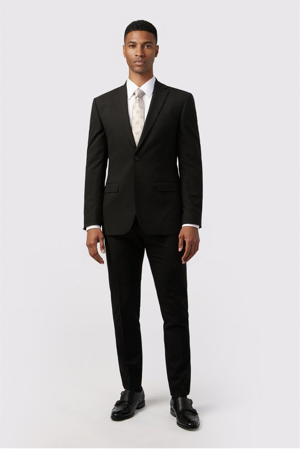 Close Fitting Black 3 Pieces Notched Lapel Men's Suit