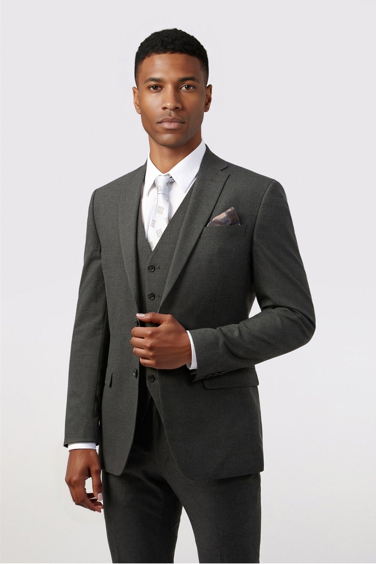 Modern Charcoal 3 Pieces Notched Lapel Suit For Men Main image