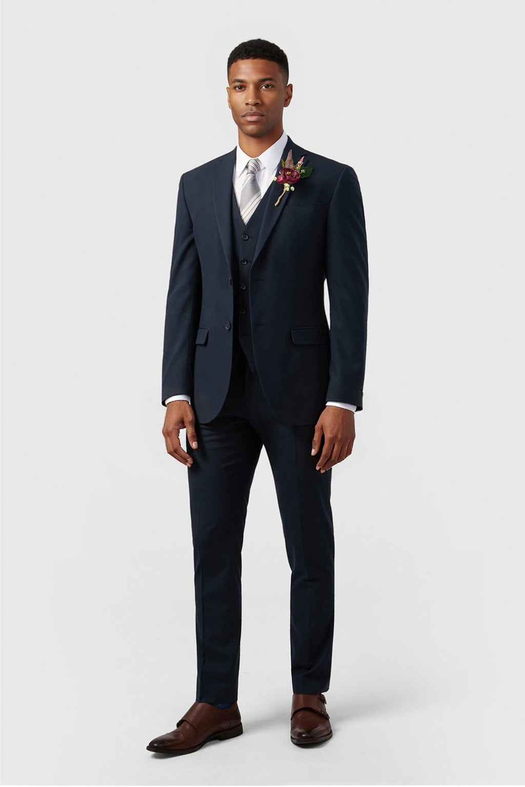 Chic Navy Notched Lapel 3 Pieces Men's Suits