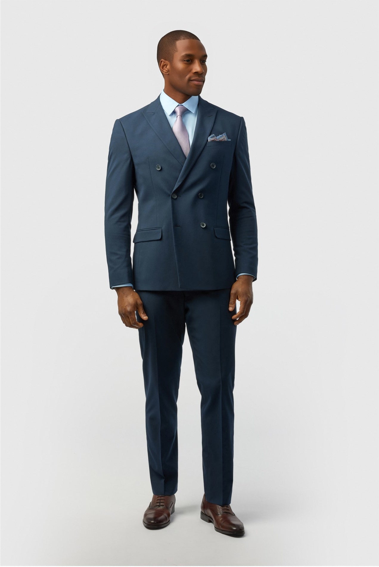Modern Navy Peaked Lapel Double Breasted Men Suits Secondary image