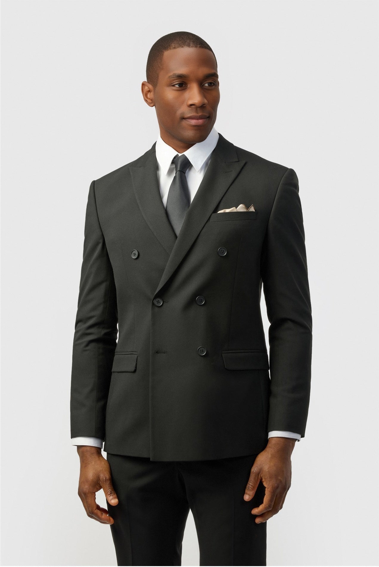 Fashion Black Peaked Lapel Double Breasted Men Suits Main image