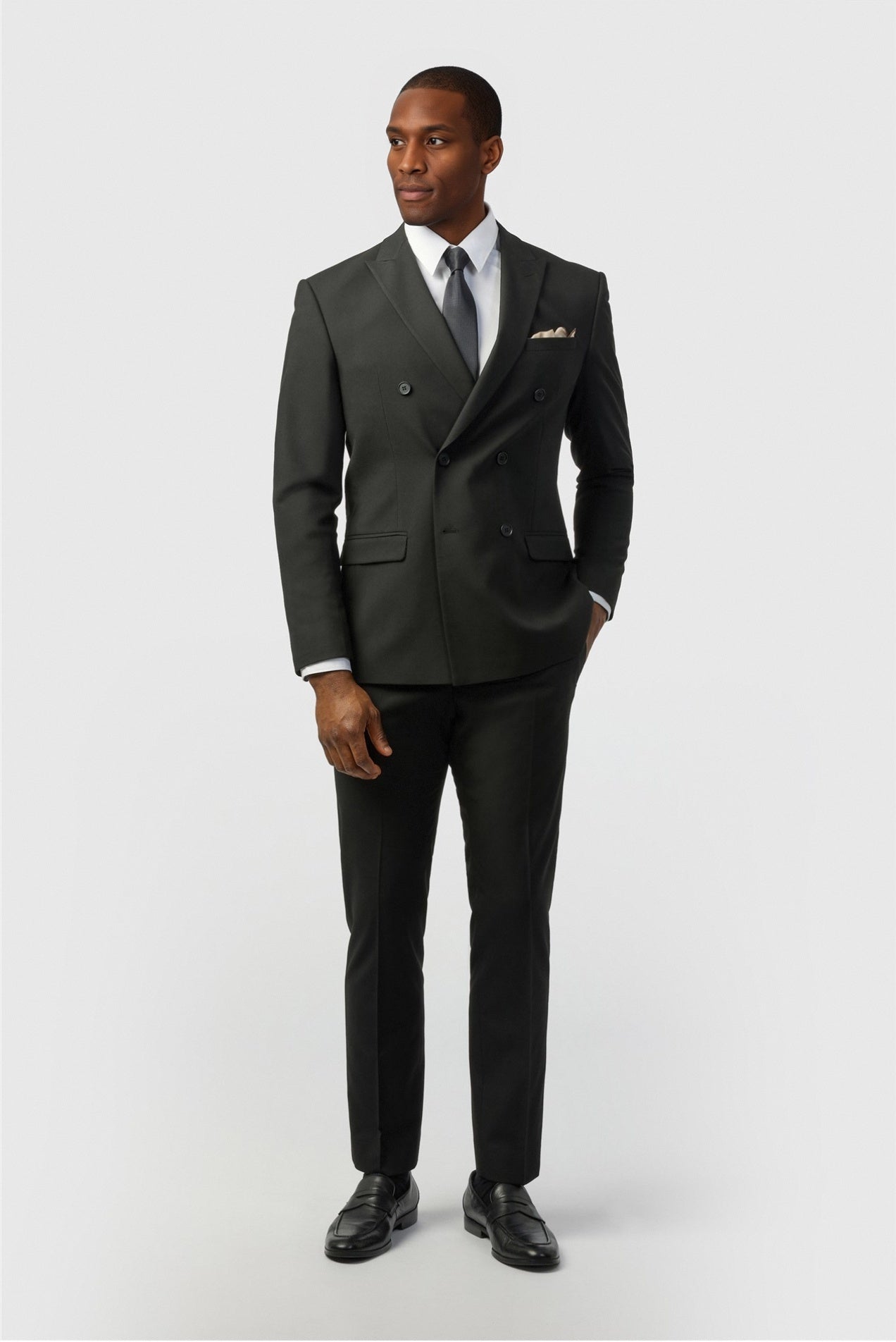 Fashion Black Peaked Lapel Double Breasted Men Suits