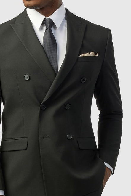 Fashion Black Peaked Lapel Double Breasted Men Suits