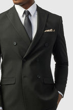 Fashion Black Peaked Lapel Double Breasted Men Suits