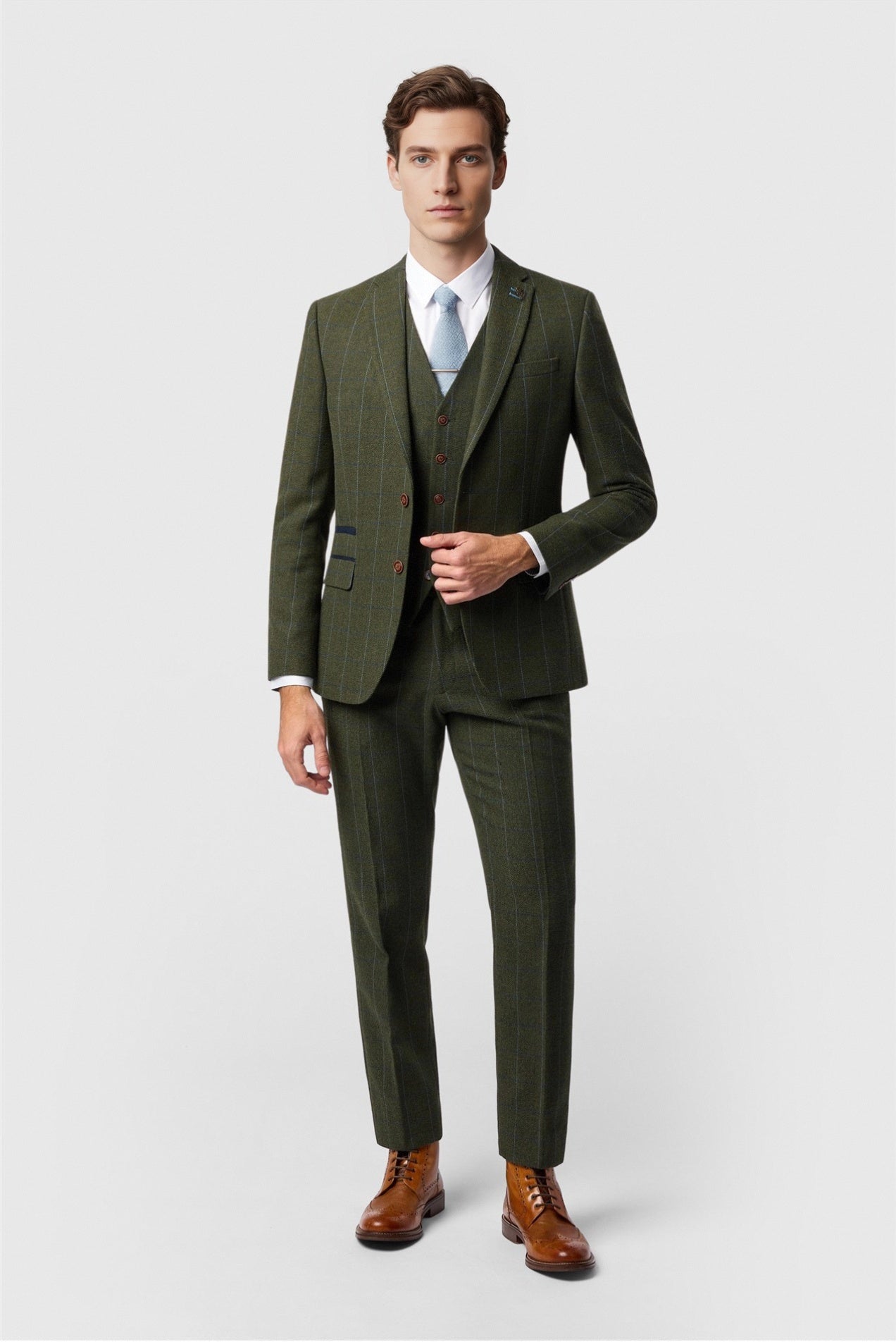 Green Notched Lapel 3 Pieces Checked Men Suits
