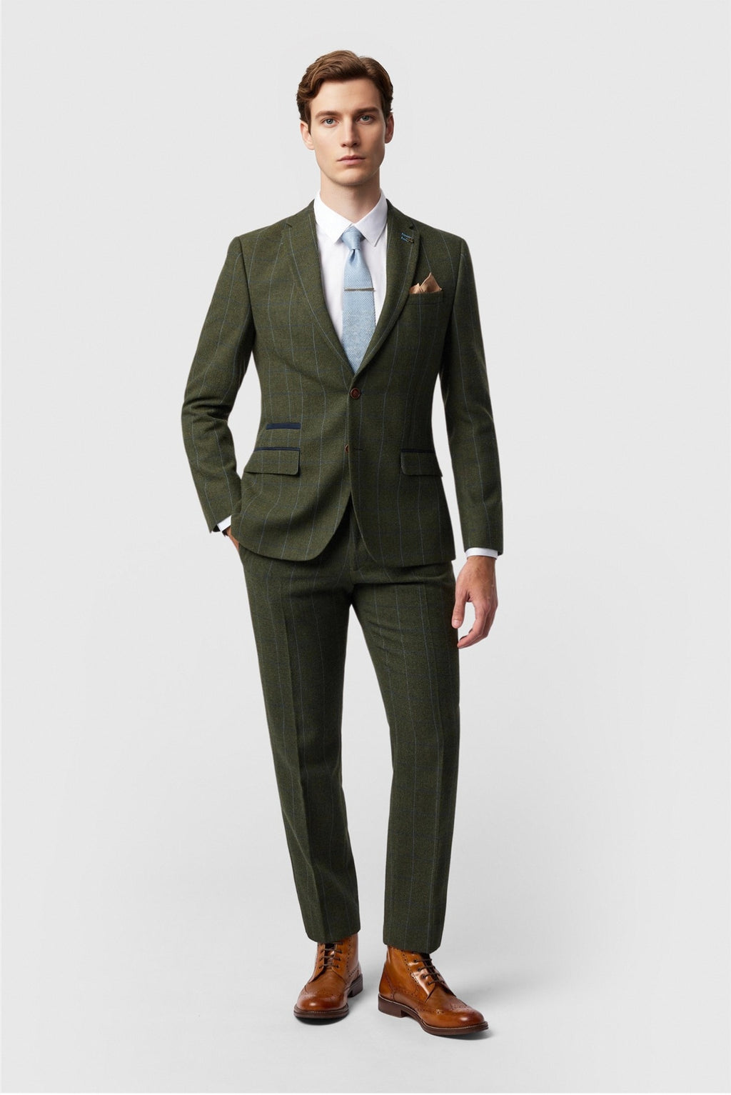 Green Notched Lapel 3 Pieces Checked Men Suits
