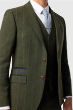 Green Notched Lapel 3 Pieces Checked Men Suits