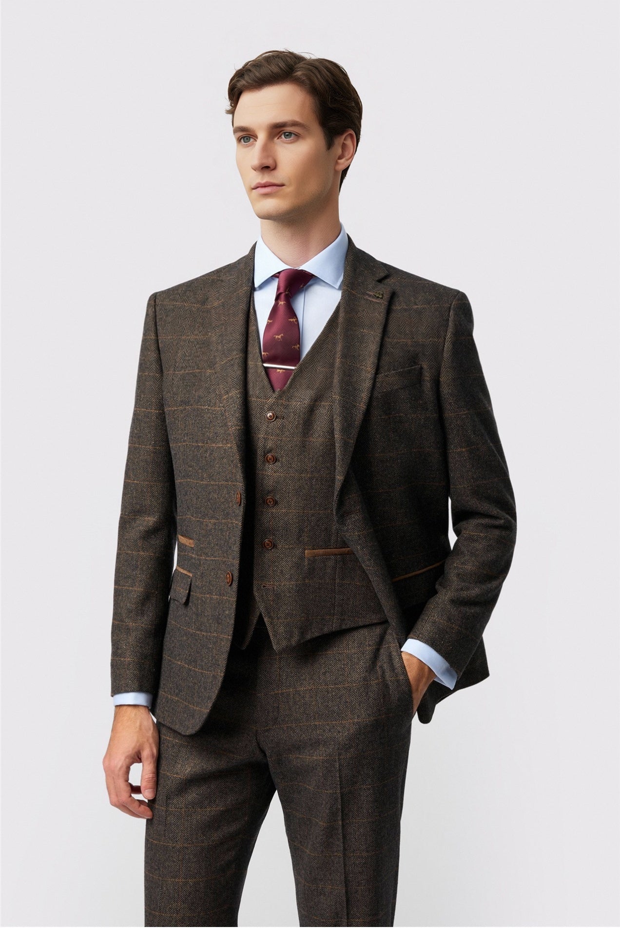 Glamorous Brown 3 Pieces Notched Lapel Checked Men Suits Main image