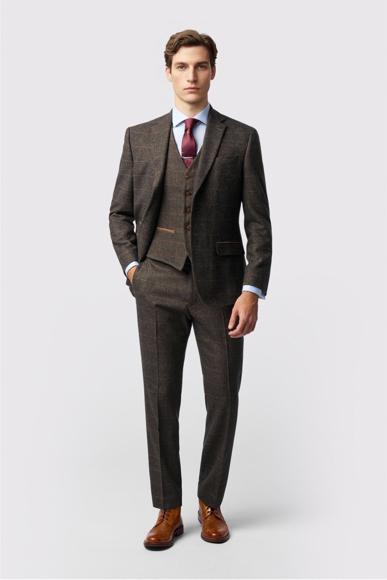 Glamorous Brown 3 Pieces Notched Lapel Checked Men Suits Secondary image