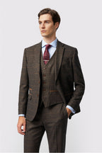 Glamorous Brown 3 Pieces Notched Lapel Checked Men Suits