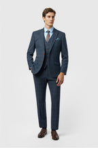 Chic Dark Blue 3 Pieces Notched Lapel Checked Men Suits