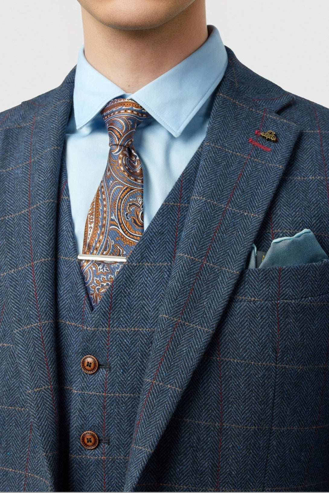 Chic Dark Blue 3 Pieces Notched Lapel Checked Men Suits