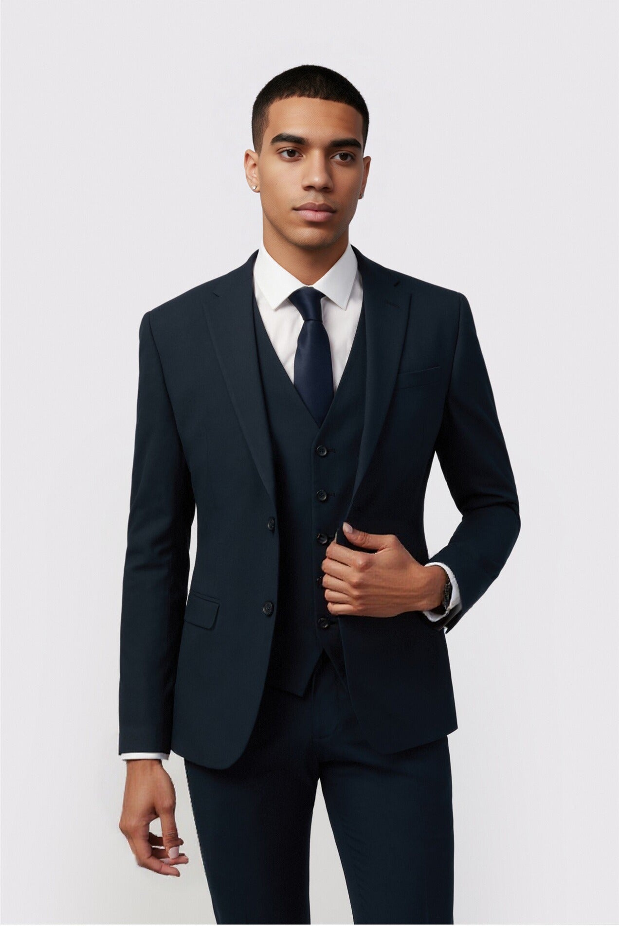 Classic Navy Notched Lapel Men Suits With Waistcoat Main image