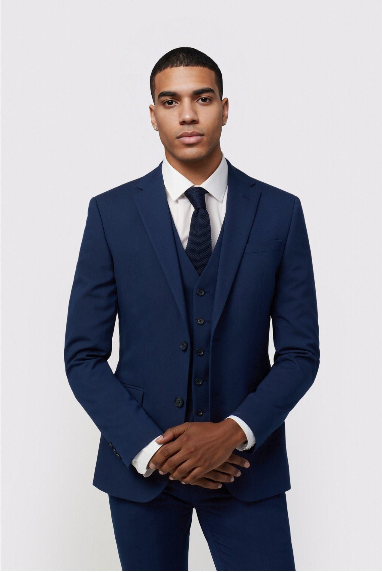 Stylish Dark Blue Notched Lapel 3 Pieces Men Suits Main image