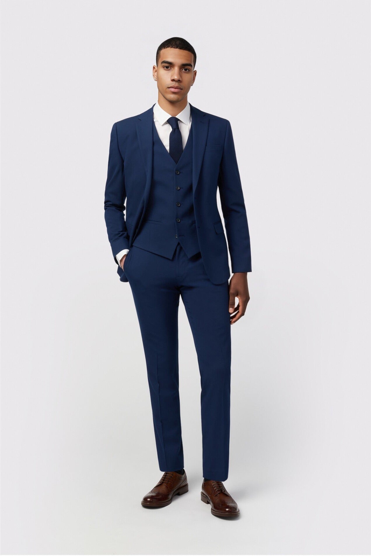 Stylish Dark Blue Notched Lapel 3 Pieces Men Suits Secondary image