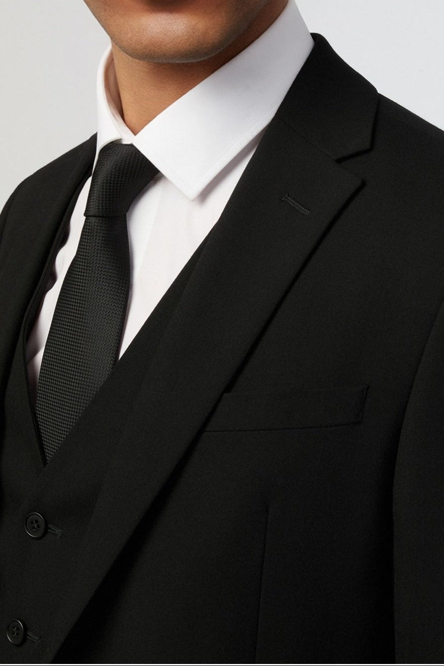 Bespoke Black Notched Lapel 3 Pieces Best Fitted Men Suits